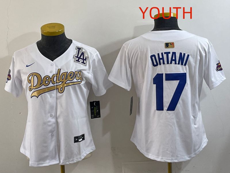 Youth Los Angeles Dodgers #17 Ohtani White Champion edition Nike MLB Jersey style 0011